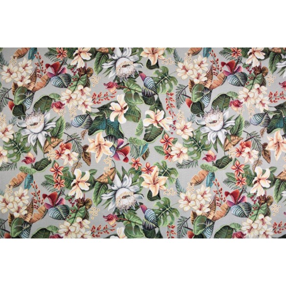 Jacquard fabric with flower grey background LOTUS. Width 140