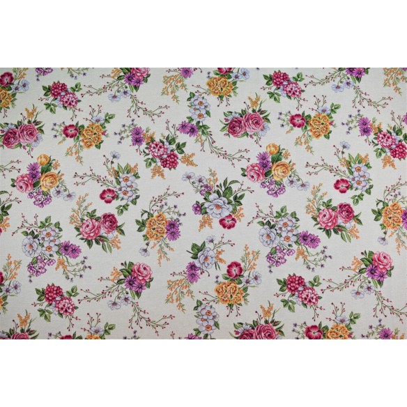 Jacquard fabric with flowers and beige background Xana. Width 140